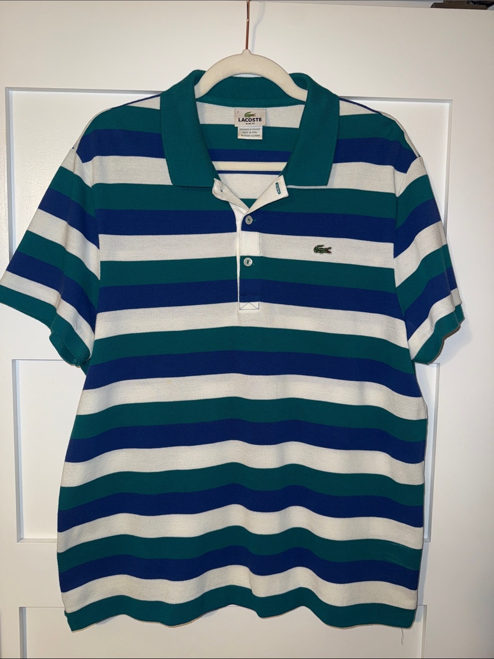 Lacoste Men’s Striped Polo in Teal, Blue & White